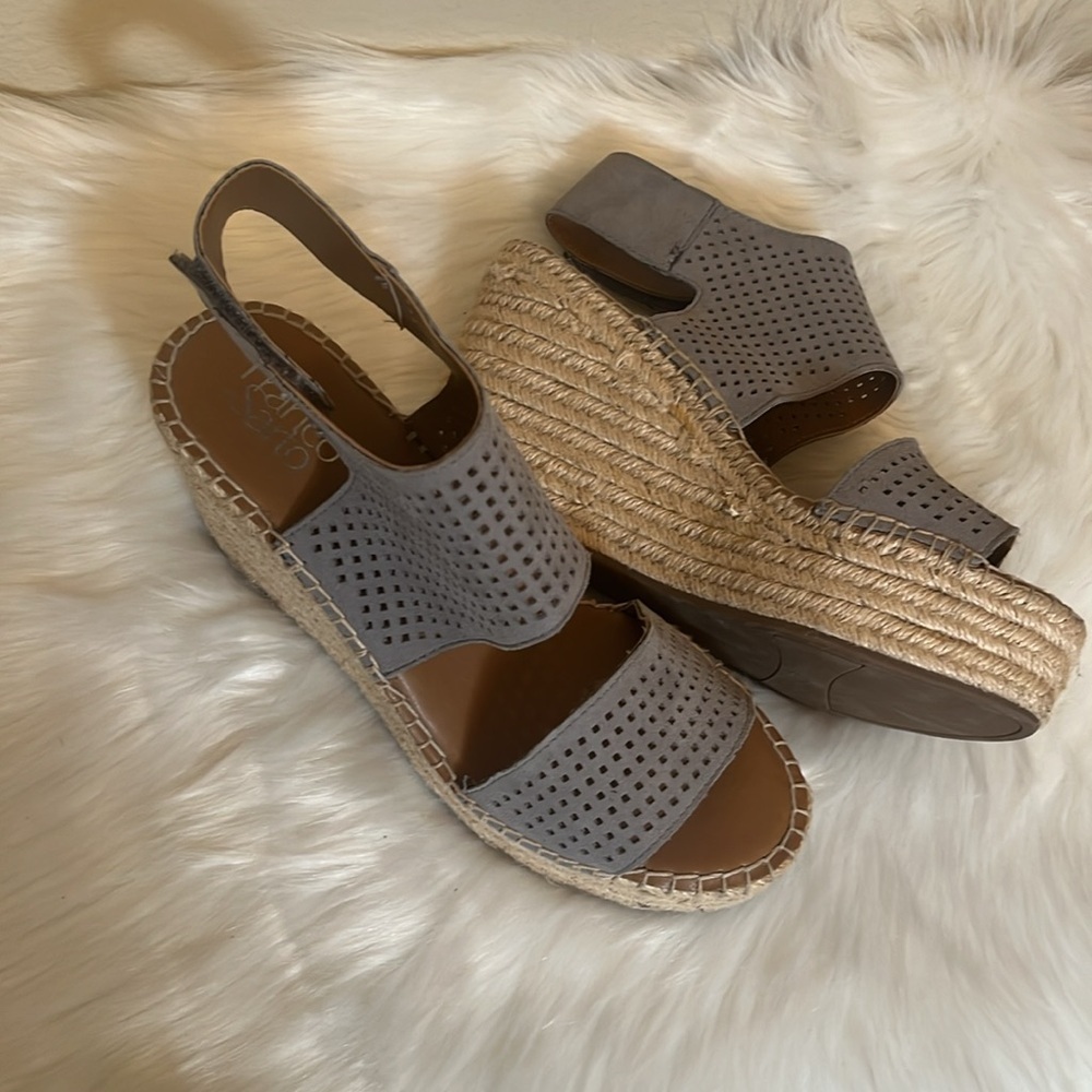 Franco Sarto Grey Wedge Open Toe Sandal - Picture 3 of 10